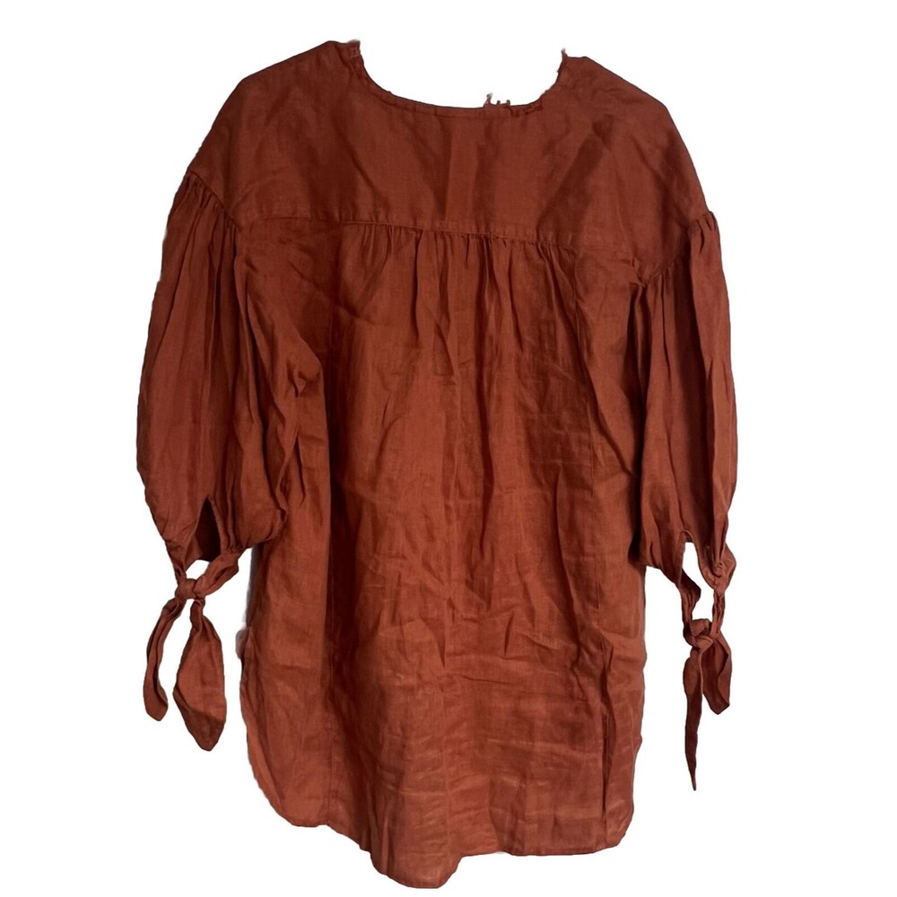 Anthropologie Holding Horses Womens Tunic Top Small Orange Linen Ginnie - Picture 4 of 6